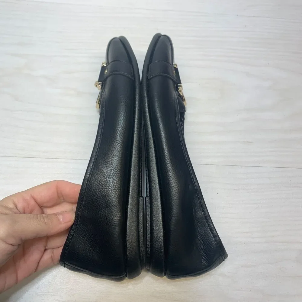 Womens Size 7.5 Aerosoles Big Bet Ballet Flats Black Gold Horsebit Slip On Shoes